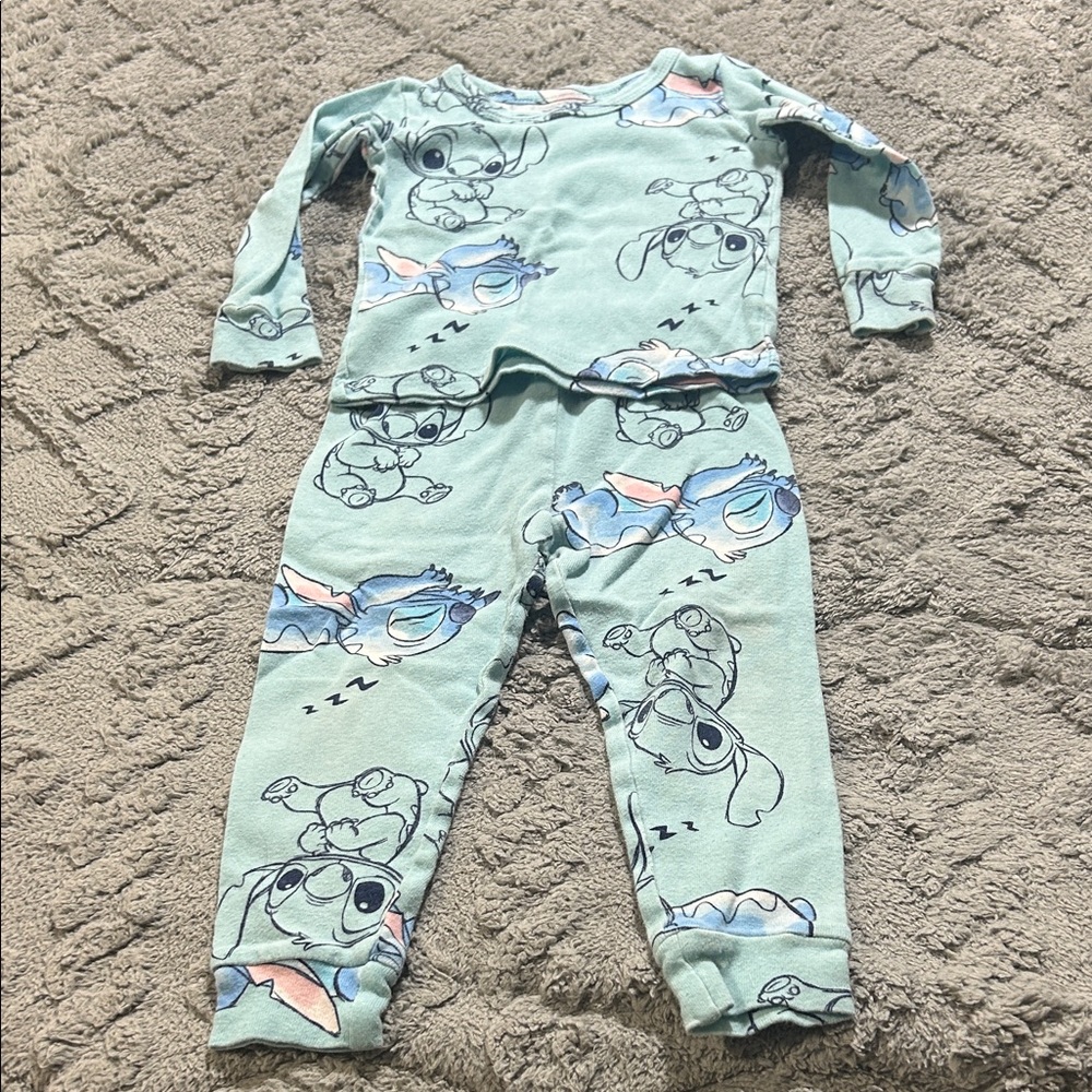 Kids Pajama Set with Disney Stitch Cartoon Print - Blue/Green